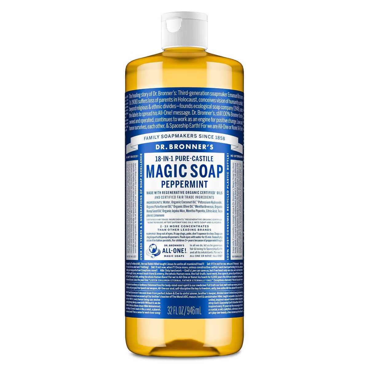 Dr Bronner's Peppermint-Pure-Castile-Liquid-Soap 32fl oz