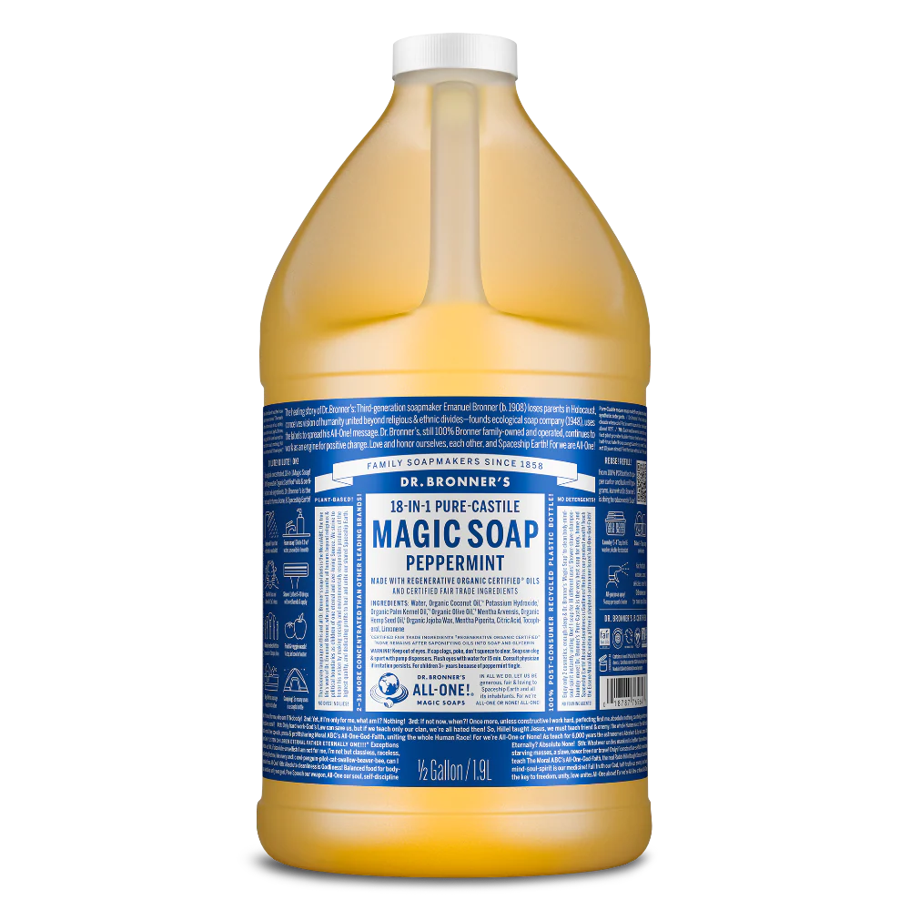 Dr Bronner's Peppermint Pure Castile Liquid Soap 1/2 Gallon